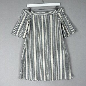 Zara Womens Dress Small Blue Nautical Stripe Off The Shoulder Knit Coastal Boho